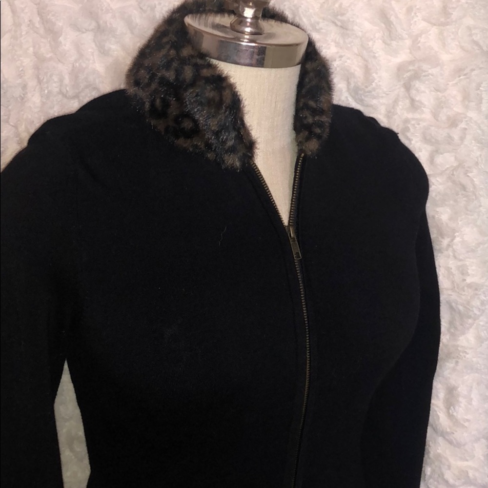 INC animal trim faux fur zip up